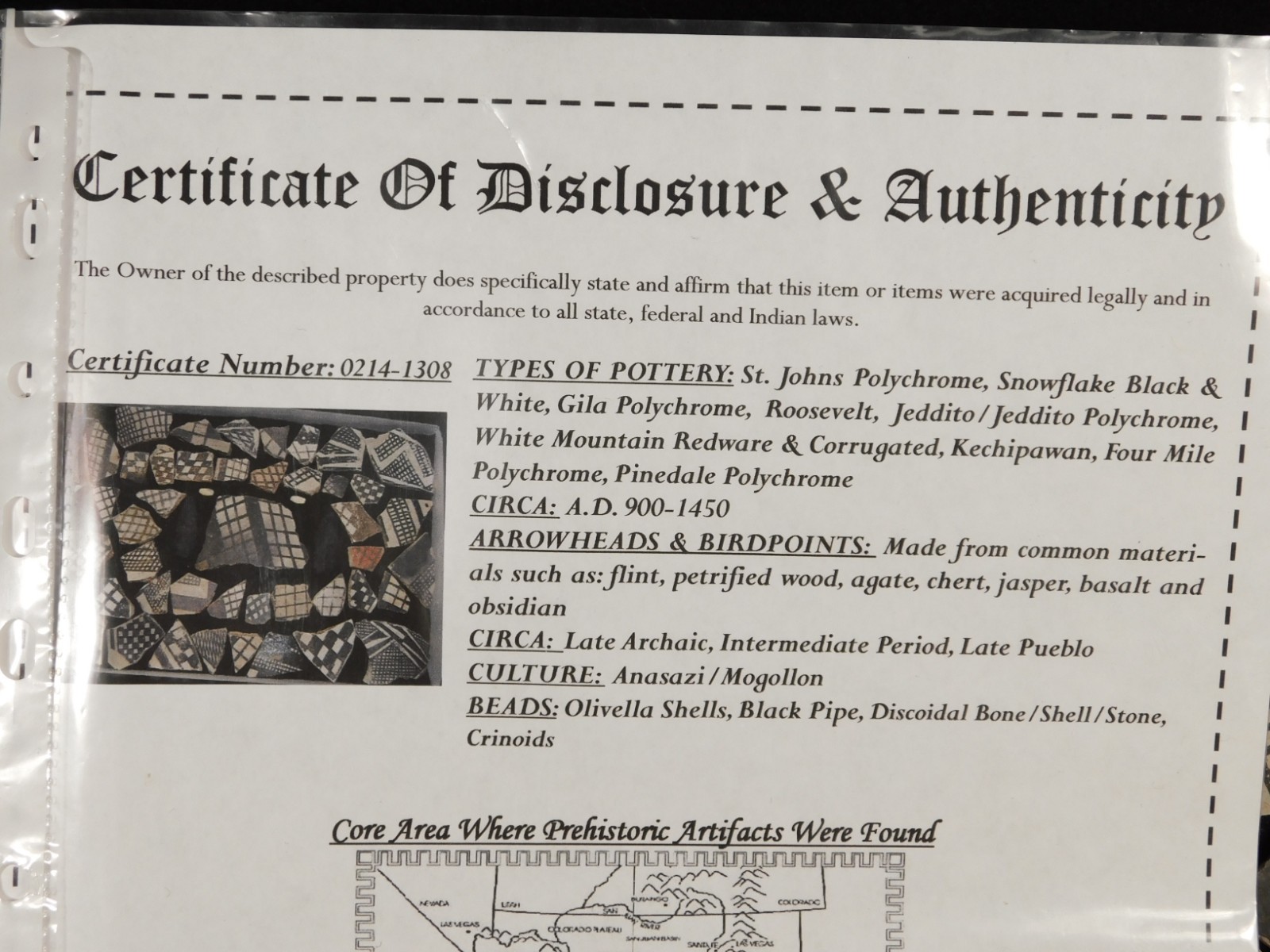 Big Lot! of ANASAZI Pottery Shards or Sherds in Wall Mountable Frame Arizona