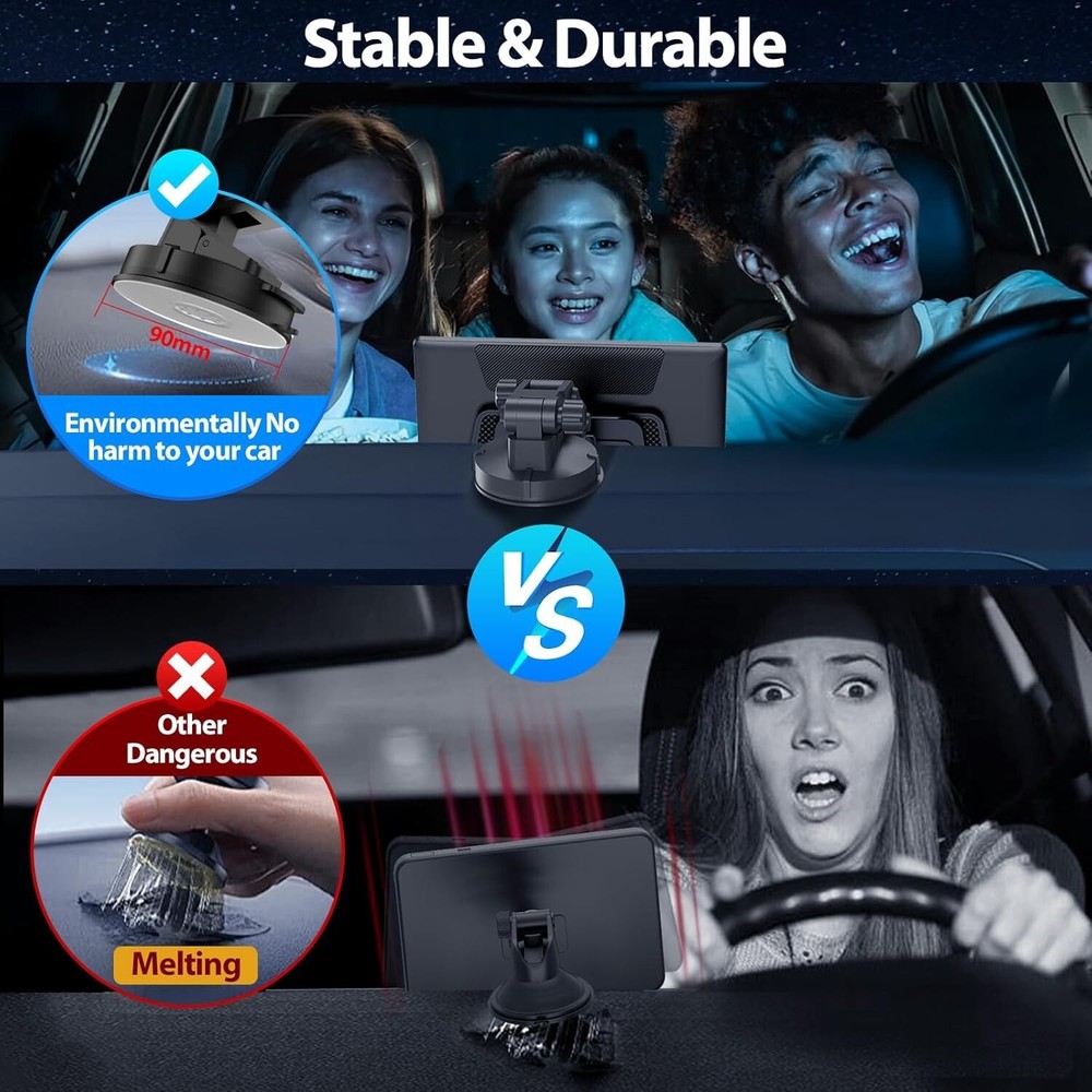 Wireless CarPlay AndroidAuto Screen - Portable Dash 9" HD, Strongest Mount