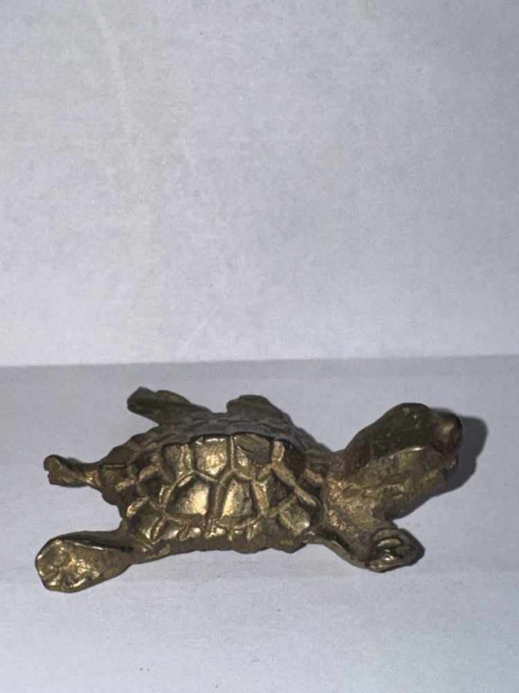 Brass Turtle Mini Figure Solid Trinket Shelf 1”