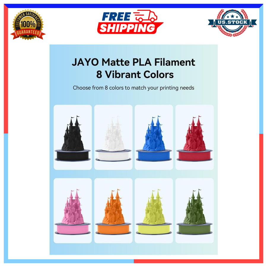 Matte PLA 3D Printer Filament Bundle 2KG 1.75mm 8 Pack 250g Spool Multi Color