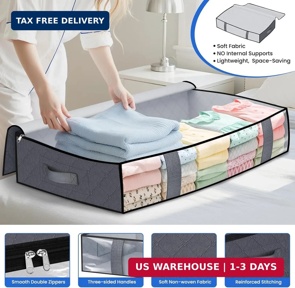 TasticTotes Under Bed Storage Containers, 8 Pack Blanket Storage Bags, Collapsib