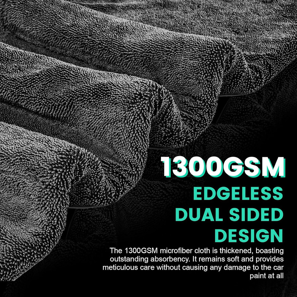2 Pack Double-Sided Car Care Extra-Large, Ultra-Absorbant Microfiber Drying Towe