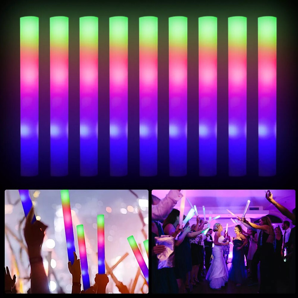 100pcs LED Glow Sticks Flashing Light Sticks Rally Party Light Up Foam Sticks