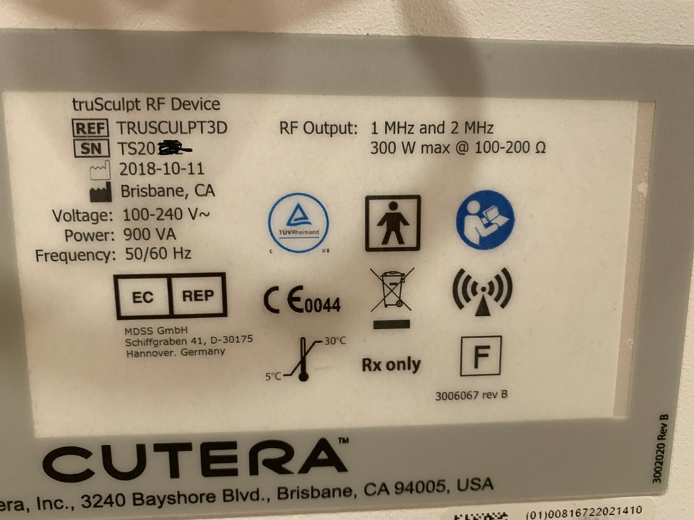 2018 Cutera TruSculpt 3D with 4 hand pieces