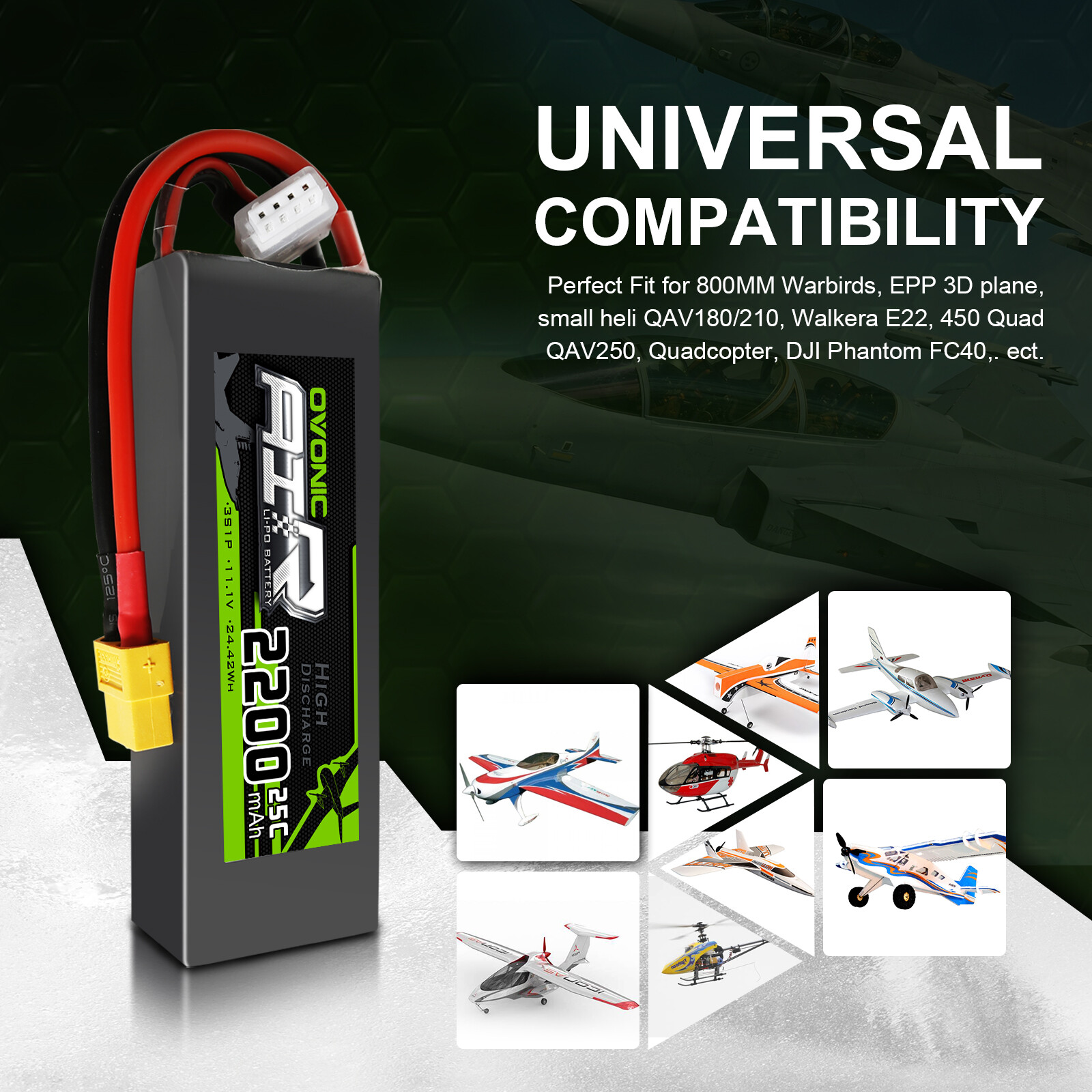 2X OVONIC 3S Lipo Battery 11.1V 3 Cell 2200mAh LiPo XT60 for Freewing Jet Plane