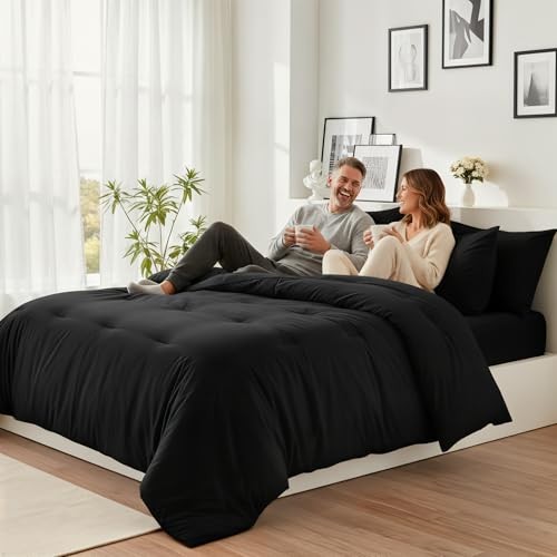 Comforter Set 7 Piece - Soft Bed in a Bag Size Comforter Sets, Queen Black