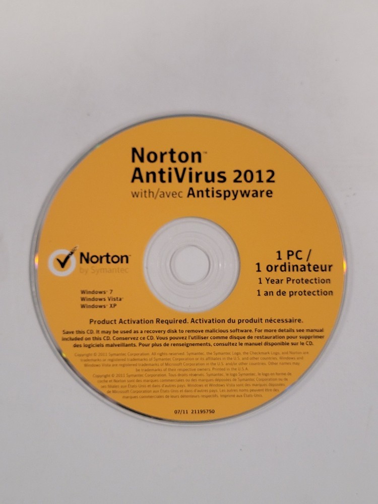 Norton AntiVirus 2012 with Antispyware - Disc Only