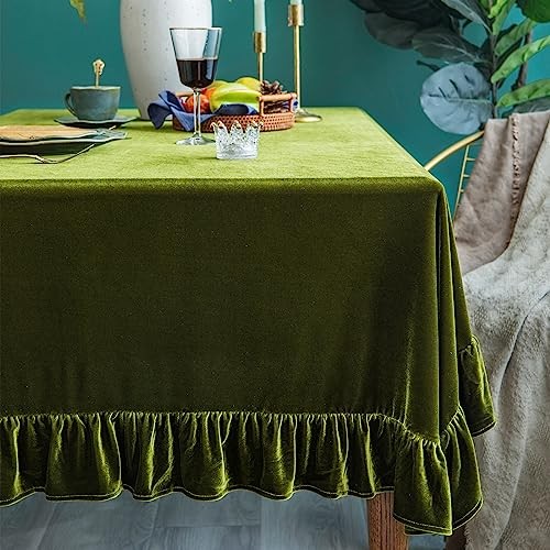 Velvet Tablecloth Luxurious Solid 102" x 60" (Rectangular) Olive Green
