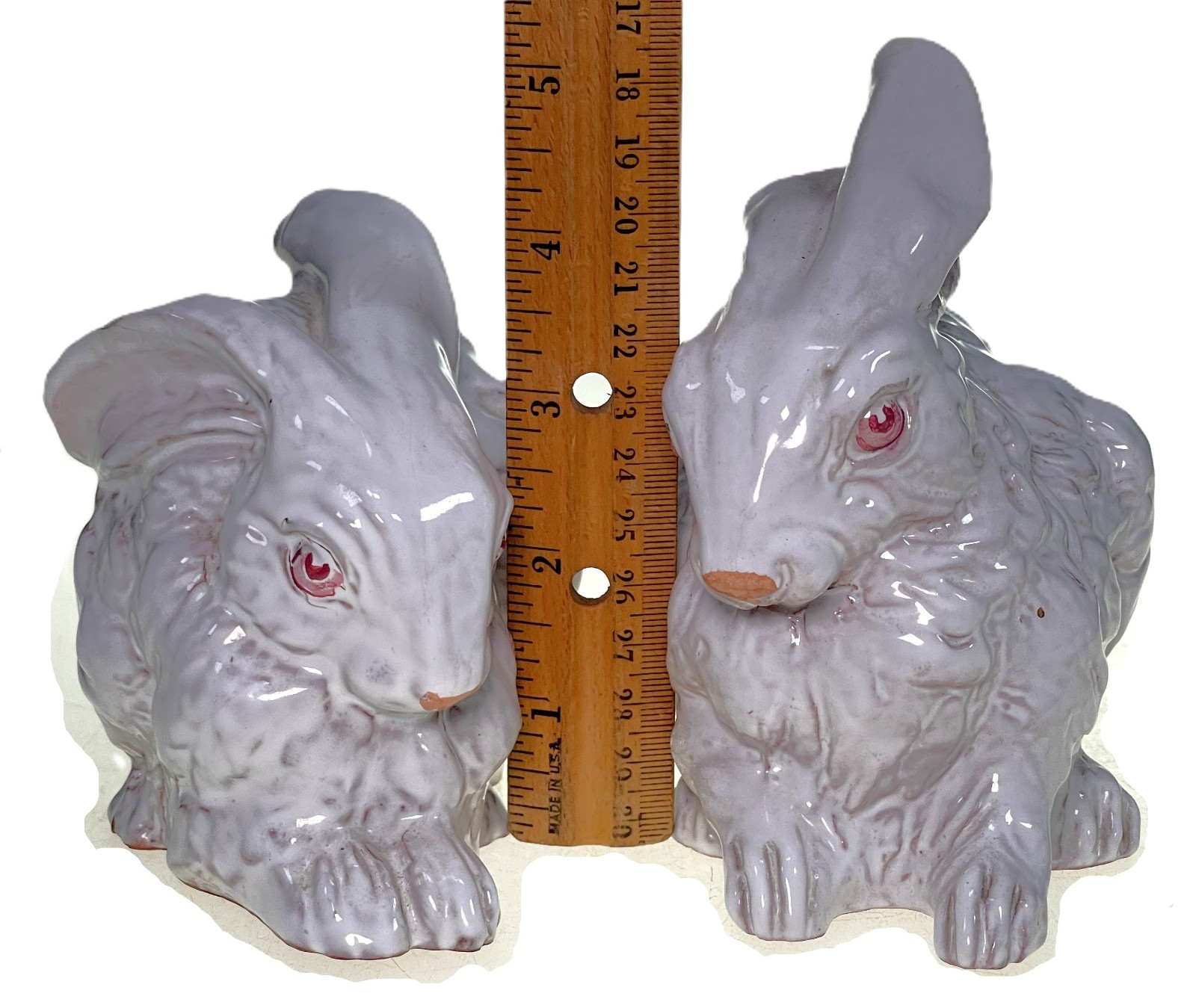 2 Italian Mottahedeh Bunny Rabbit Hare White Glazed Terracotta Easter DEFECTS