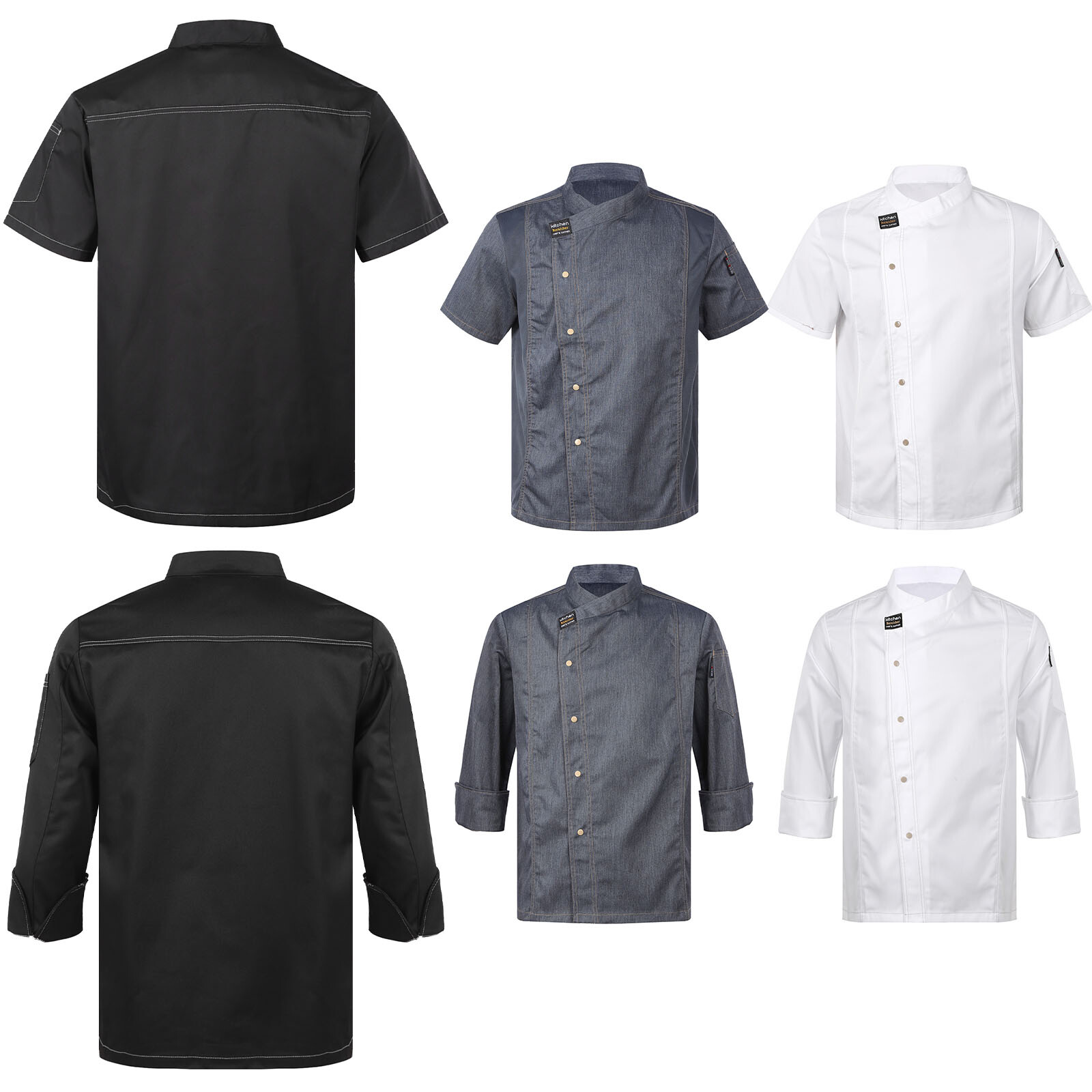 Unisex Women Men Chef Coat Cook Jacket Restaurant Kitchen Workwear Uniform Shirt