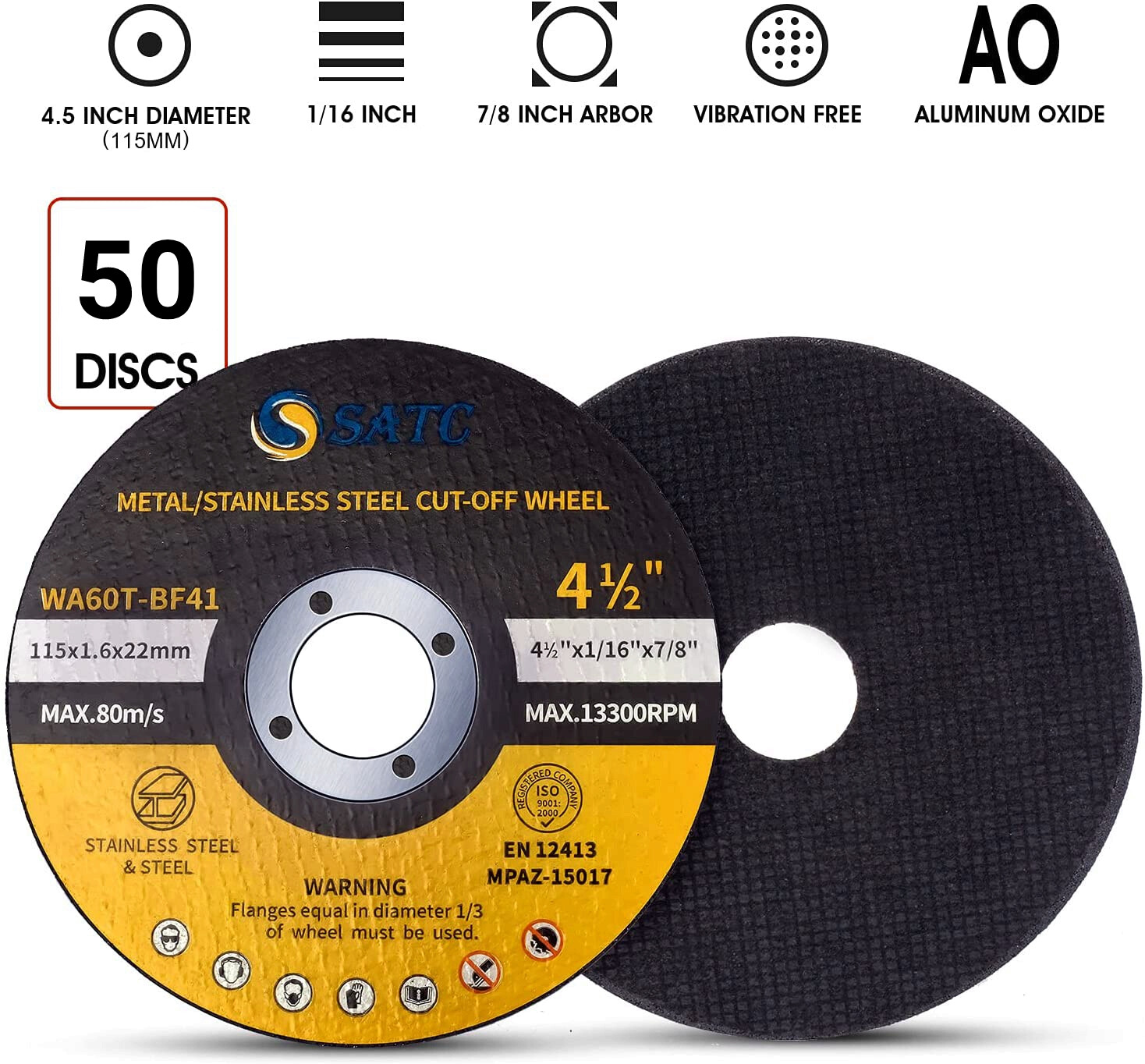 100 Pack 4-1/2" x 1/16" x 7/8" Cut-off Wheels Discs Stainless Steel & Metal 4.5"