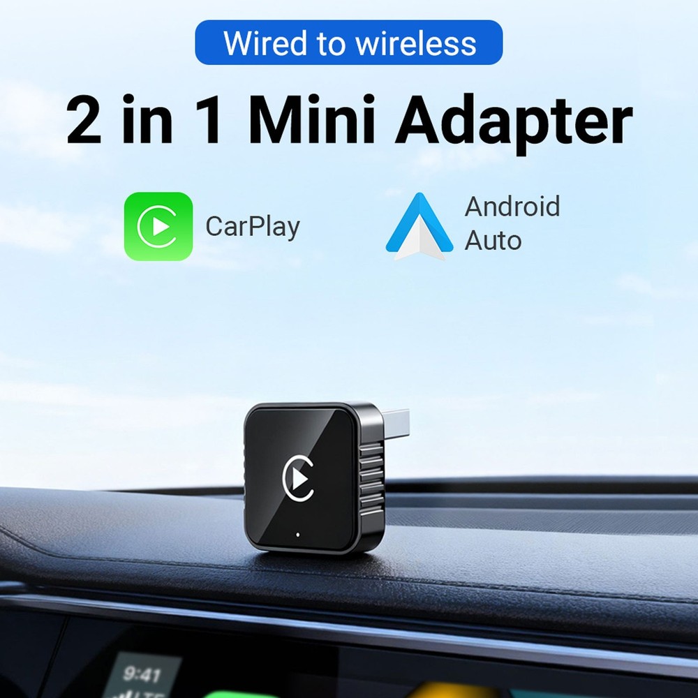 2-in-1 Wireless Carplay Android Auto Adapter Plug&play USB For Iphone Android DI