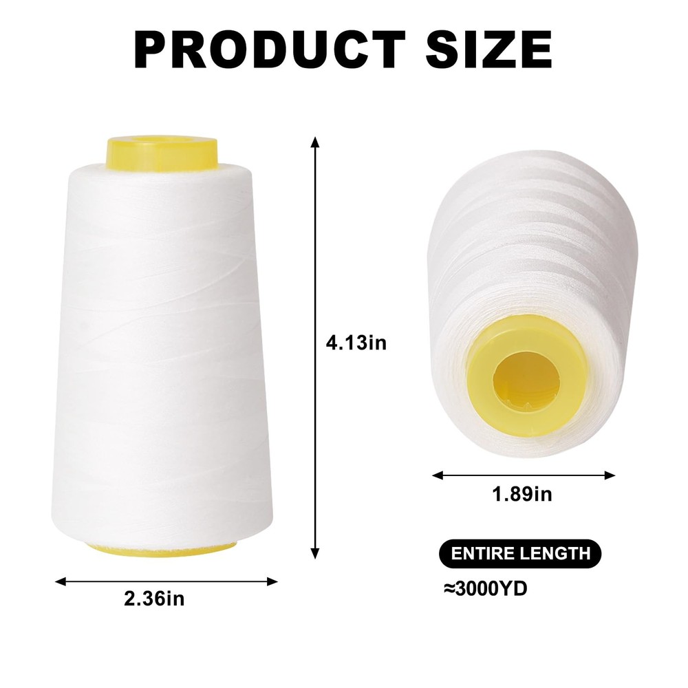 Sewing Thread Cone Set, 2 Pack Serger Thread, 3000 Yards Each, All Purpose Th...