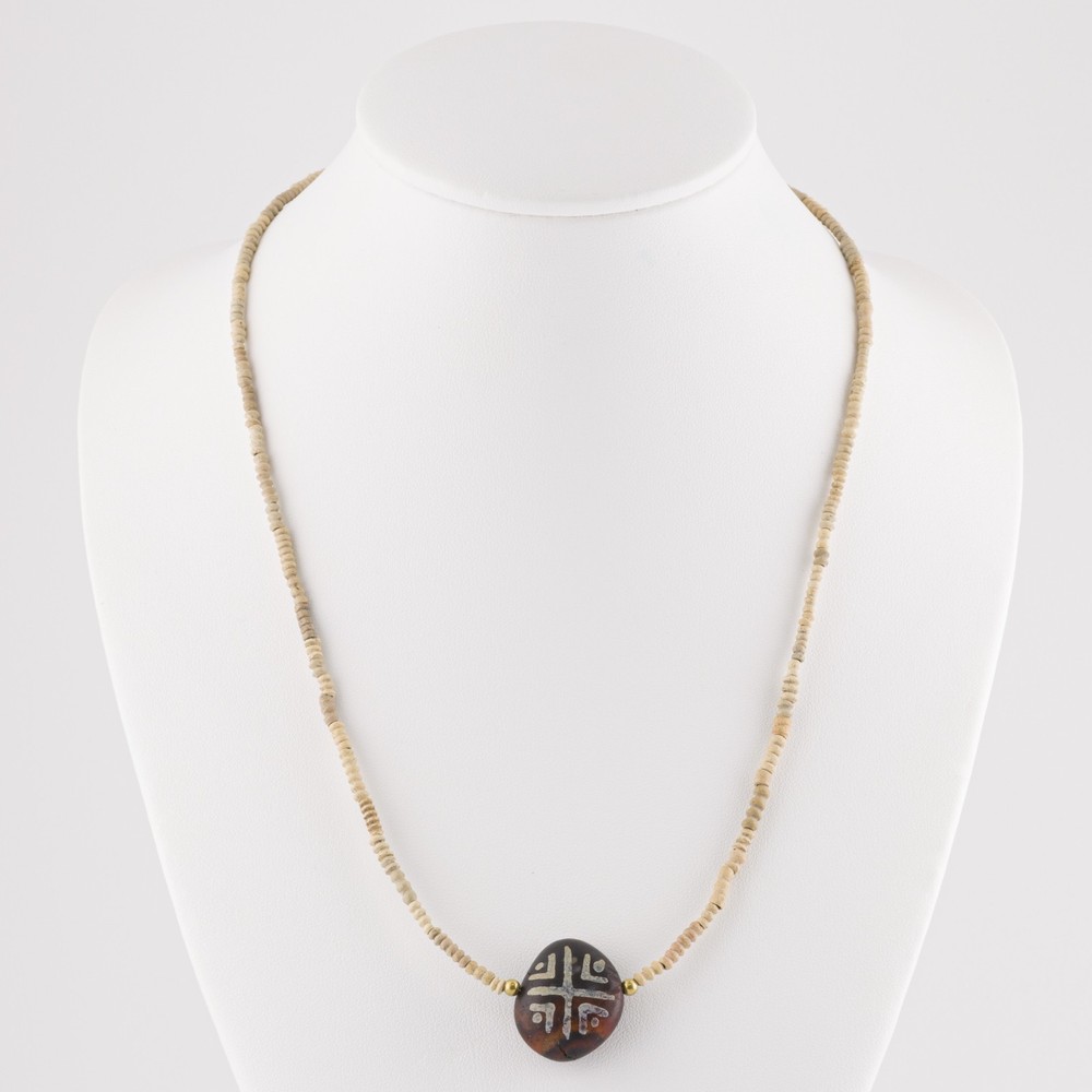 Near Eastern Painted Agate Bead String With Faience Old Beads Necklace