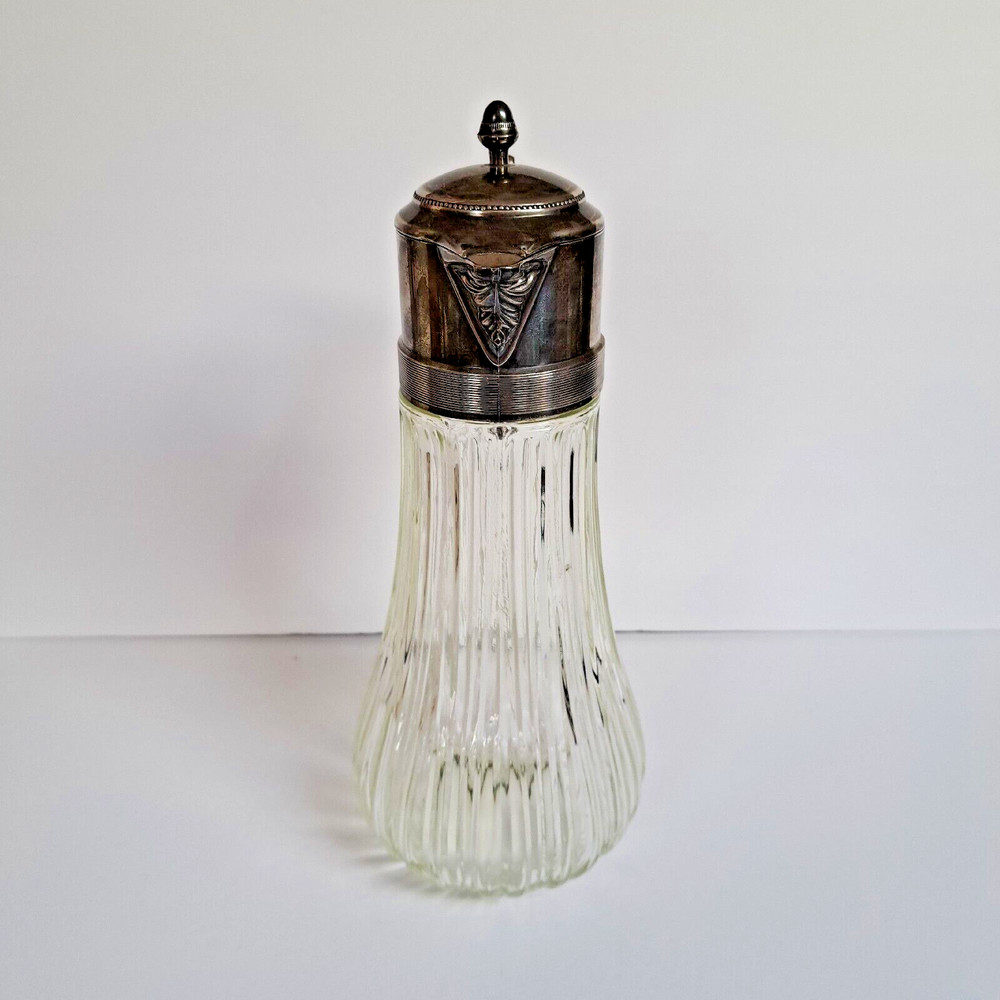 Antique Glass & Silver Decanter Ewer Jug Carafe Pitcher With Handle Pre-owned