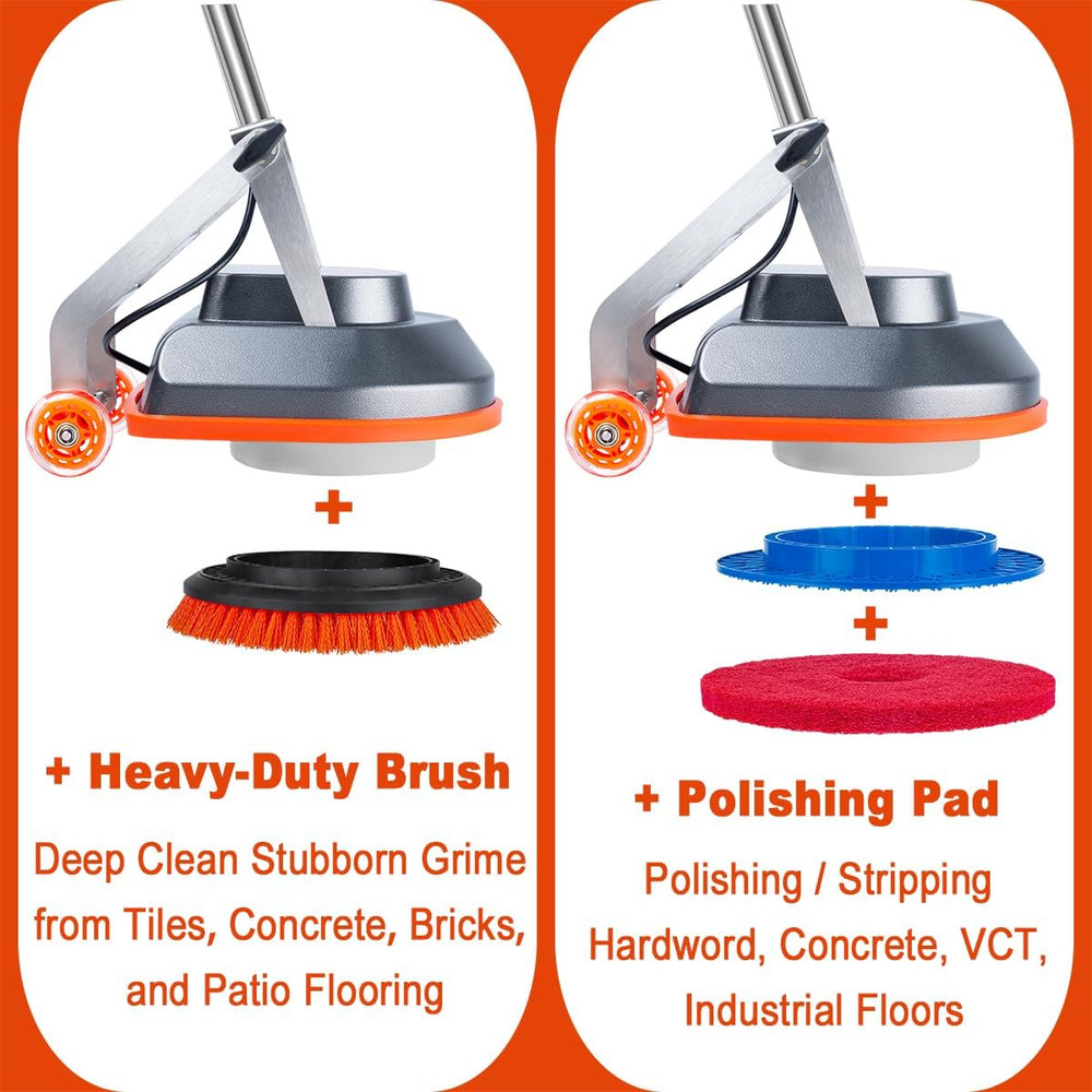 15" Floor Buffer Machine, Commercial Floor Scrubber Machine with Brushes and Pad
