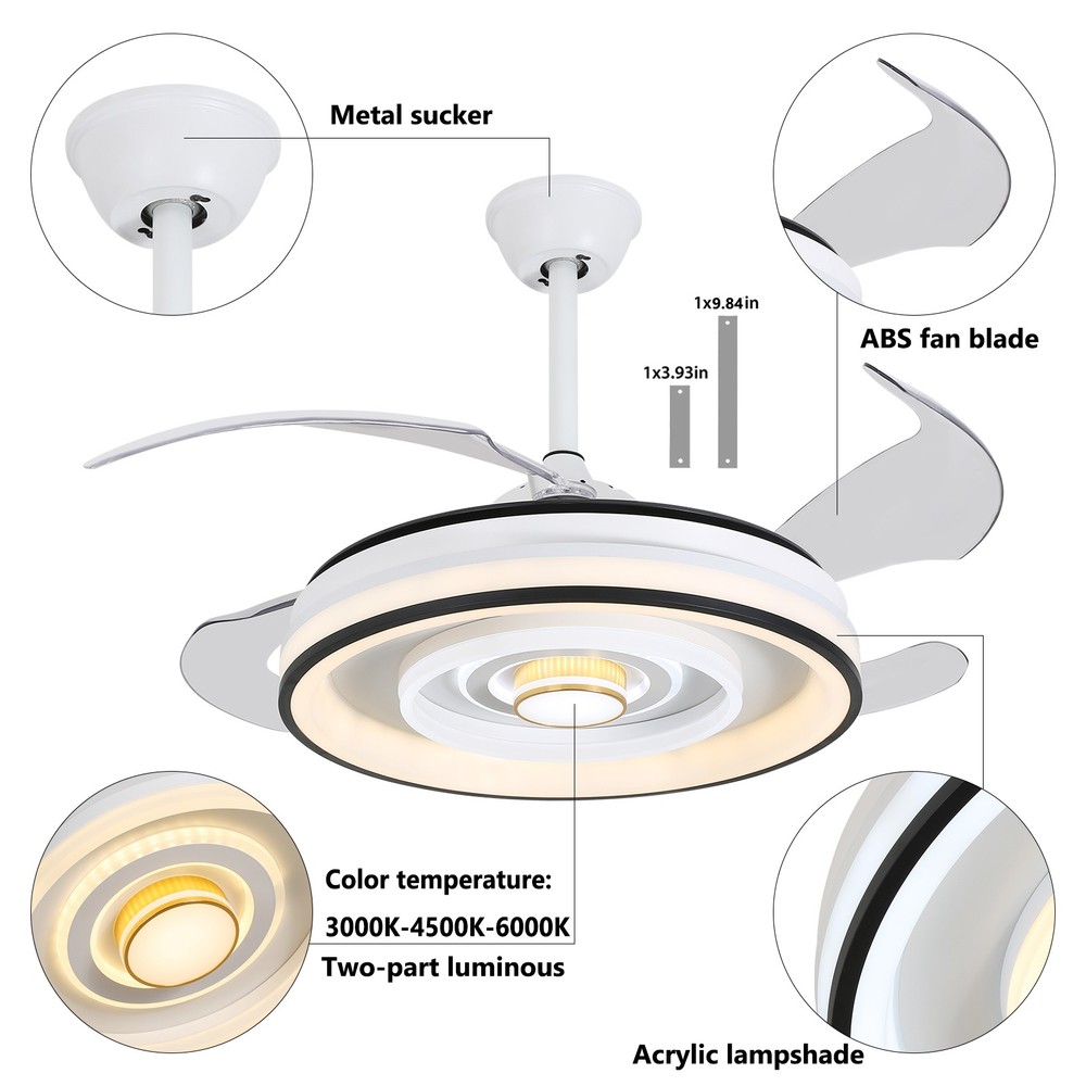42 Inch Flush Mount Led Ceiling Fan With Lights Remote Control, Dimmable