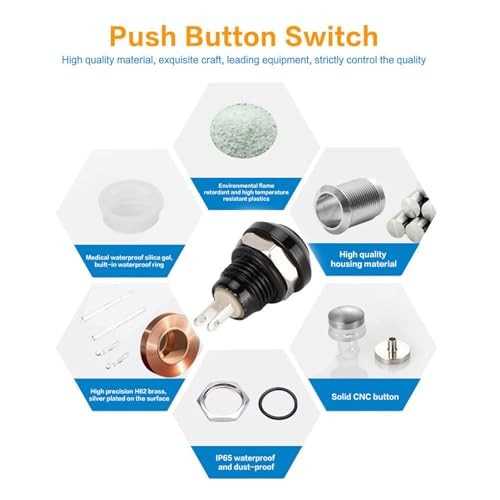 Momentary Push Button Switch, 1A 24V 8mm Mini No Lock Round Switch Mini Black