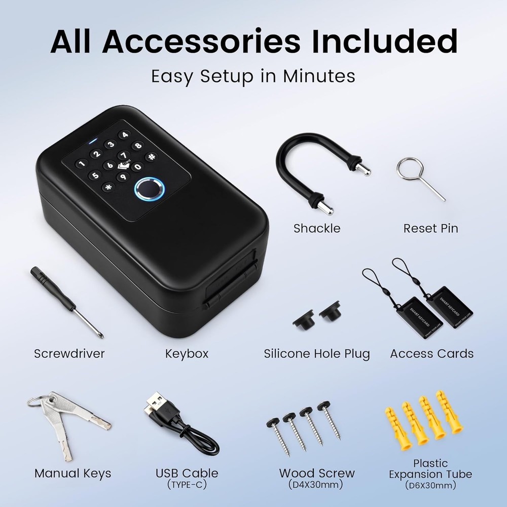 Smart Key Lock Box for Outdoor-Key Safe with Fingerprint, Passcode, App, Card
