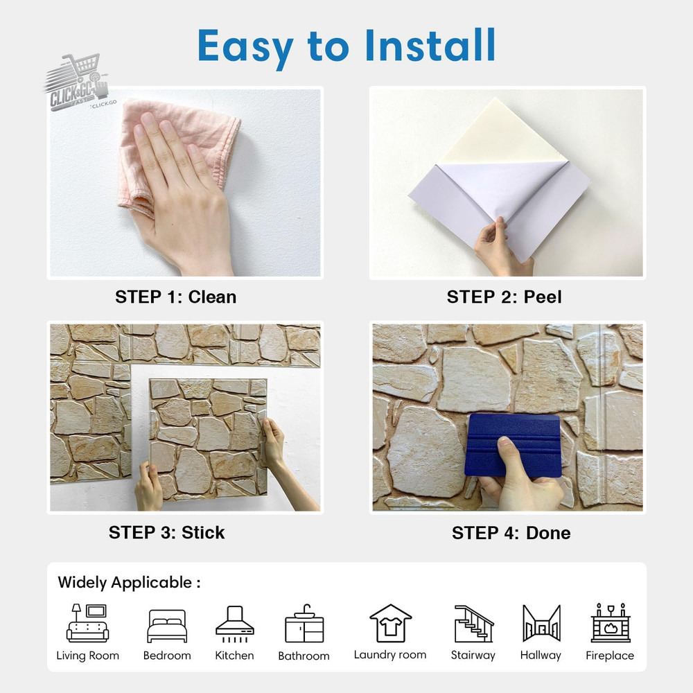 3D Wall Panels Self Adhesive Stone Effect, 10 Pieces, 3D PVC Coating