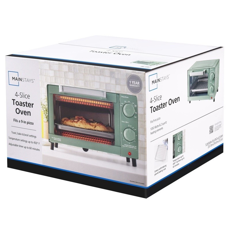 Countertop 4 Slice Toaster Oven Bake Toast Broil Adjustable Timer 1050W Compact