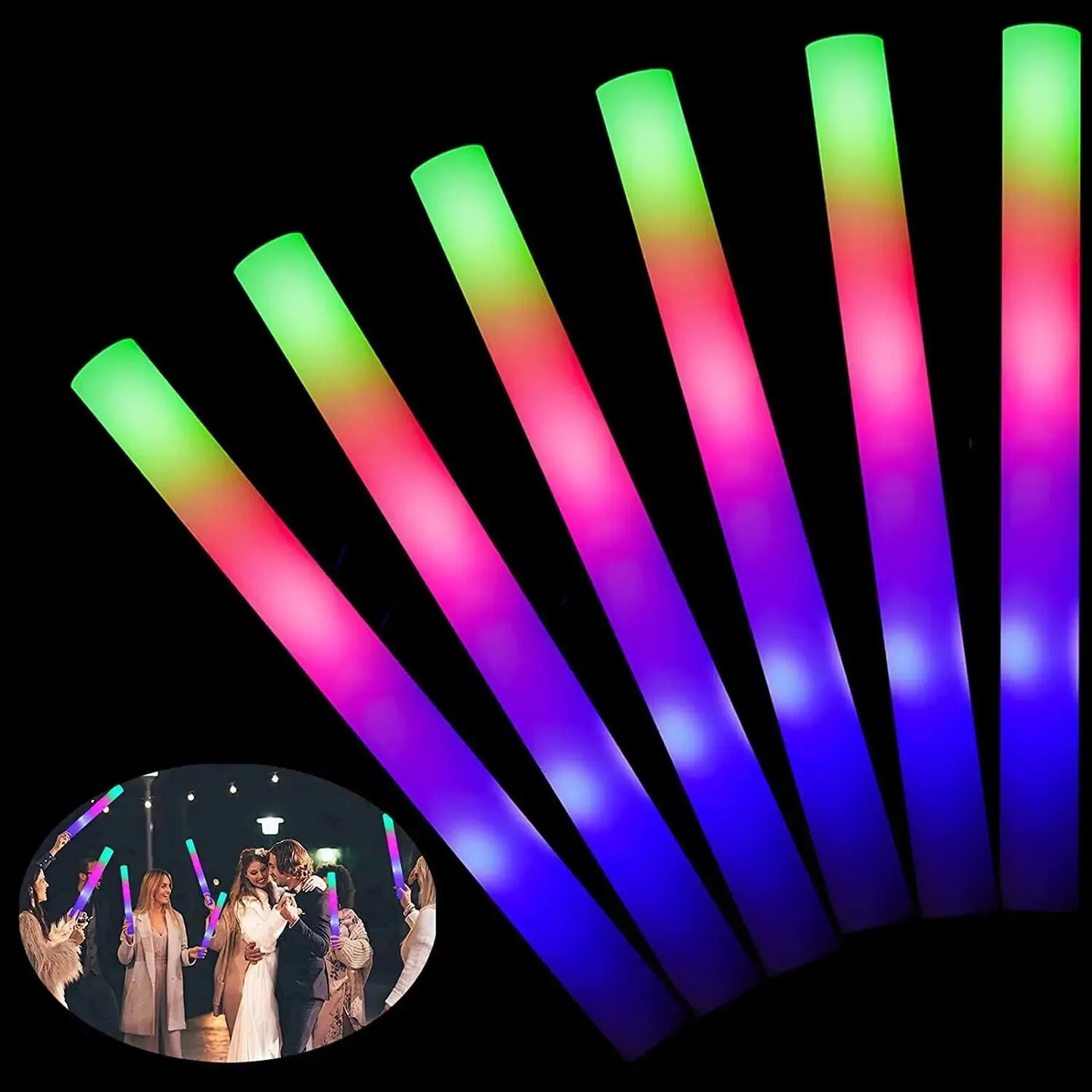 100PCS LED Foam Sticks Light Up Wands Rally Flashing Glow Party Rave