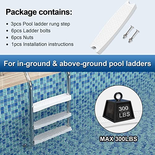 Pool Ladder Steps Replacement, (3-Pack) 18" Universal Heavy-Duty Molded White