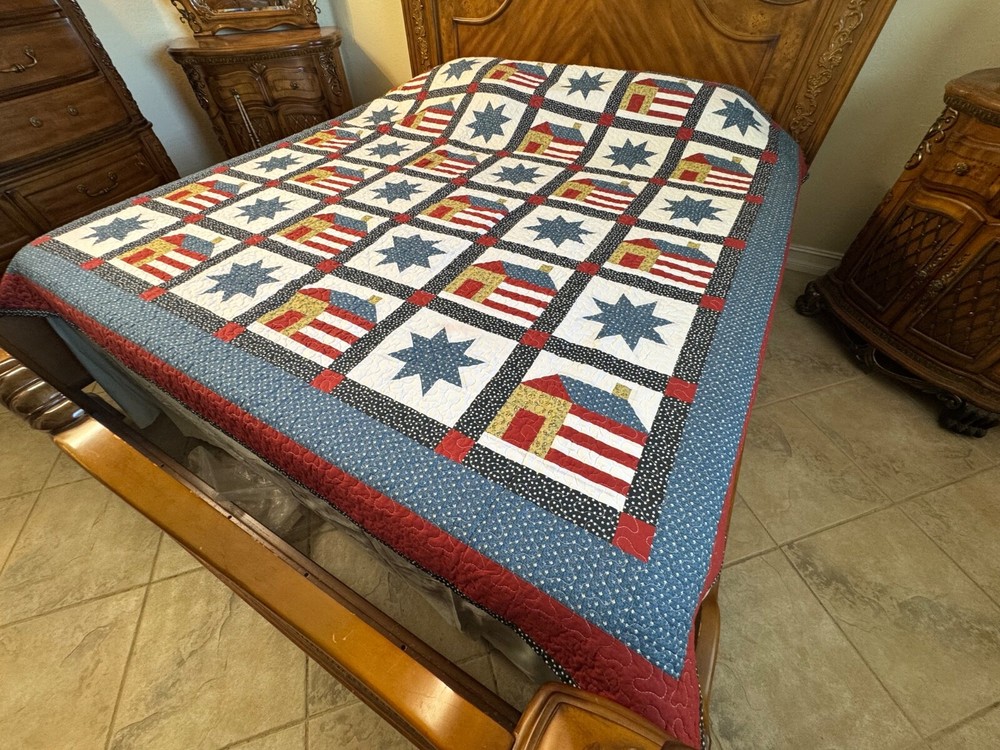 Queen size  machine pieced and quilted  Patchwork quilt / #6-E1-2