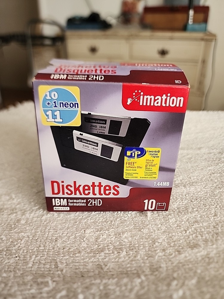Imation 11 Pack 3.5" Floppy Disks Diskettes IBM Formatted 1.44MB 2HD Opened Box