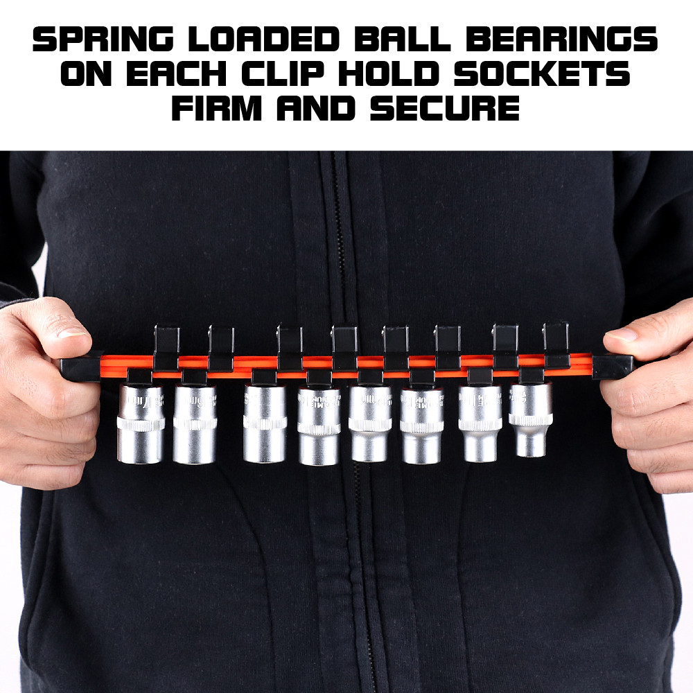 3pc Socket Organizer | 1/4 3/8 1/2" Mountable Sliding Holder Rail Tool Storage