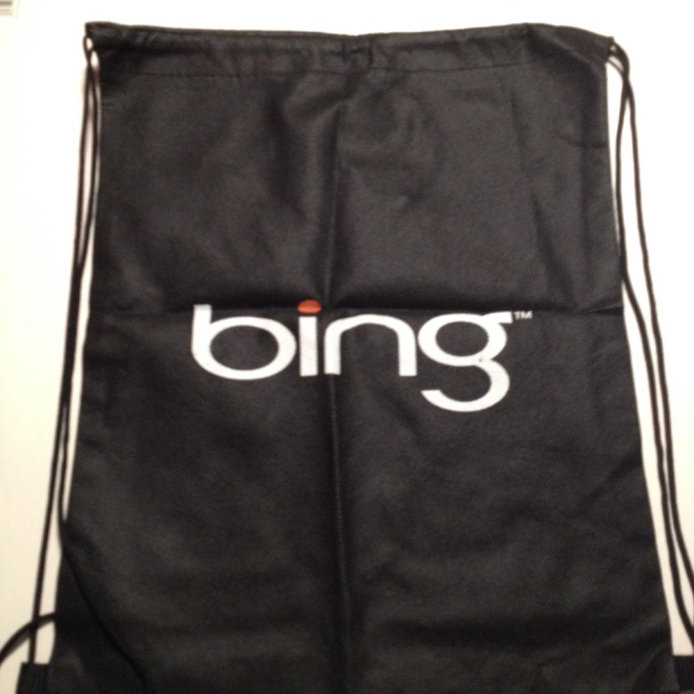 Microsoft Bing Promo Drawstring Backpack – Black Cinch Sack – Tech Swag Gym Bag