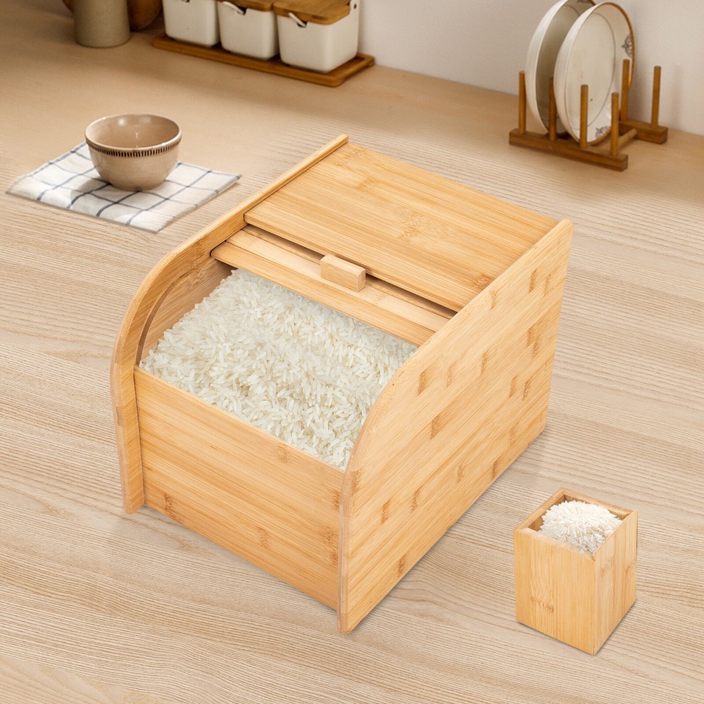 Bamboo Rice Storage Container Tabletop Rectangular Storage Container with Lid