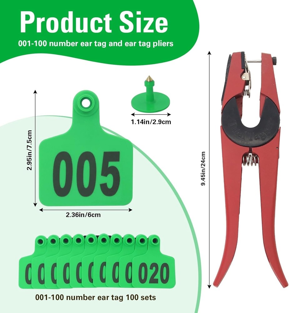 Plastic Livestock Tags for Cows - 001-100 Numbered