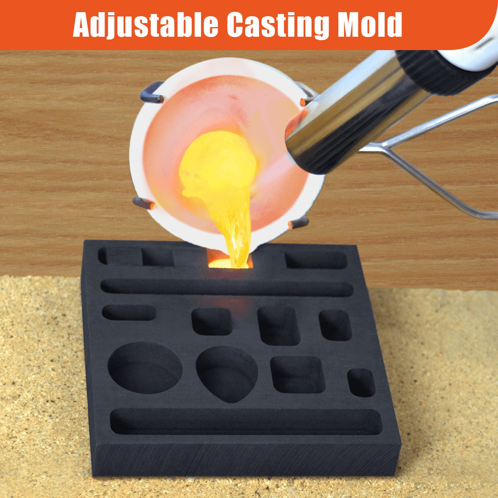 9PCS Graphite Ingot Crucible Mold Set Torch Melting Tools Kit for Gold Silver