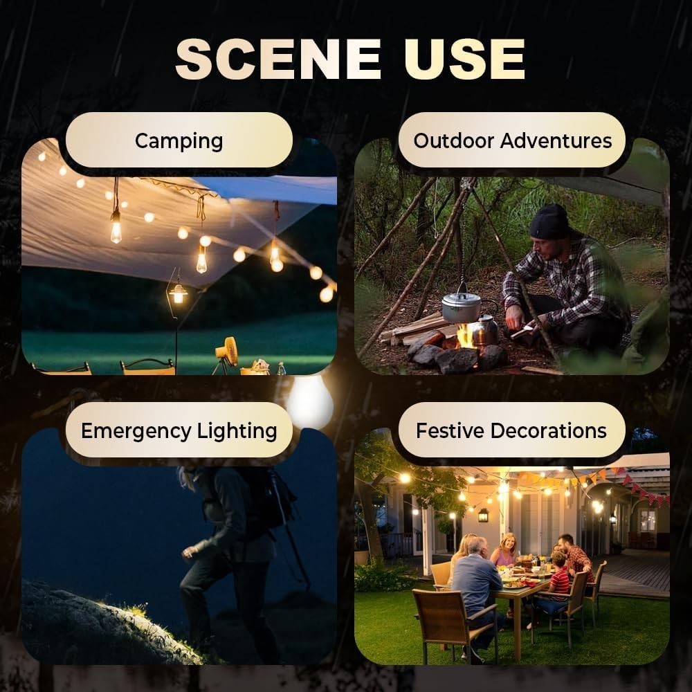 2Pcs Solar Powered Hanging LED Light Bulb Outdoor Waterproof Tent Camping Lights