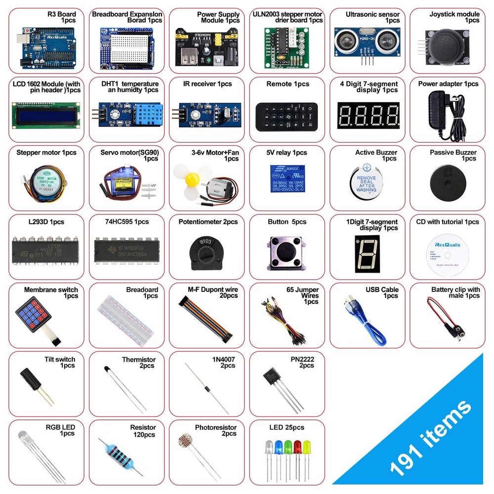 REXQualis Super Starter Kit Based on Arduino UNO R3 with Tutorial and Control...