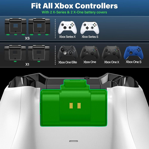 Rechargeable-Battery-Pack-for-Xbox-Controller, 2x4800mWh Batteries Pack Blue