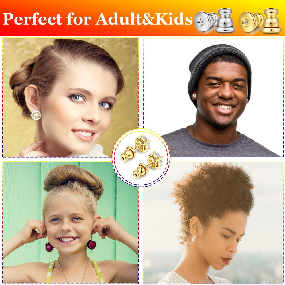 Earring Backs for Studs, 18K Gold Bullet Earring Backs Replacements for Studs/Dr