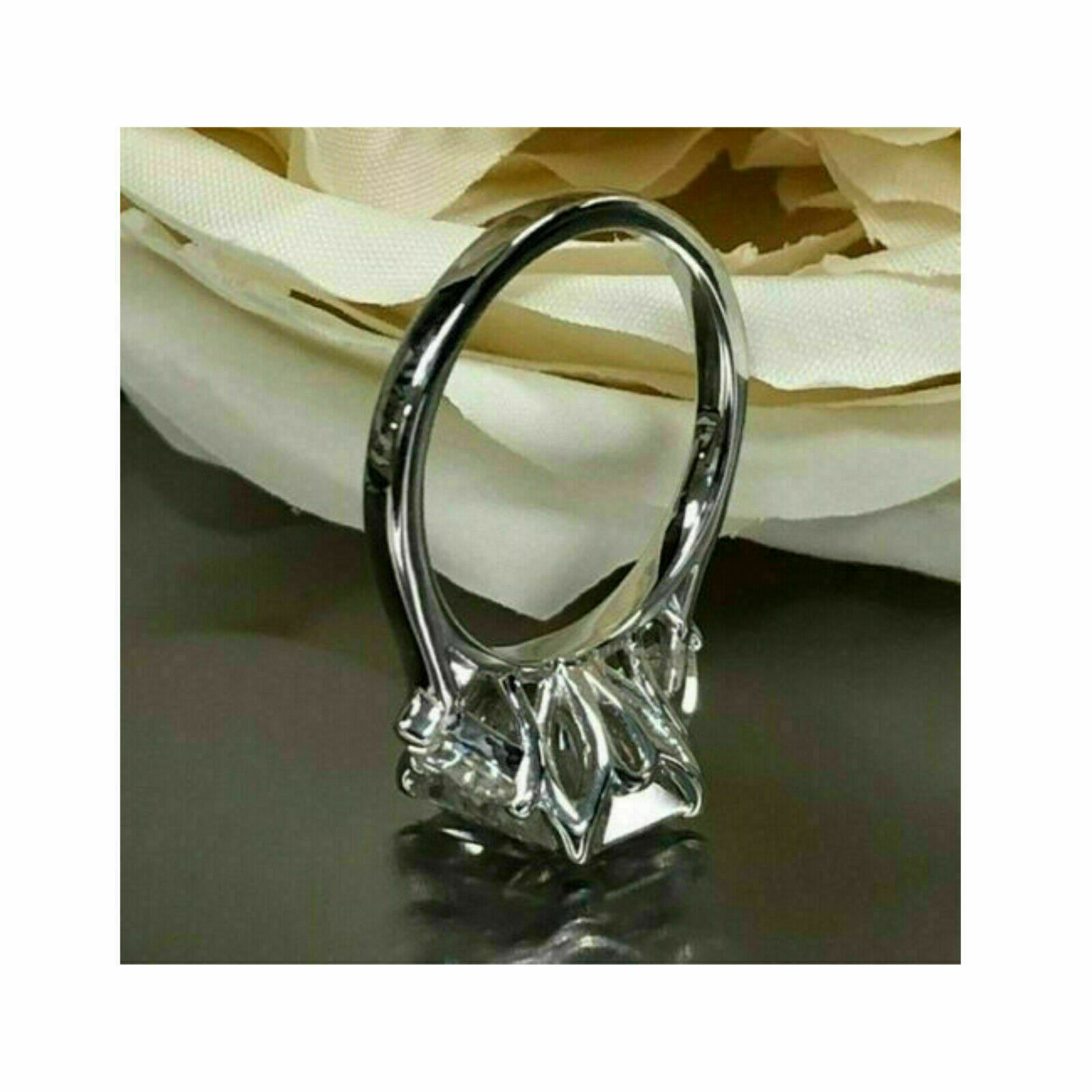 Engagement Ring 14k White Gold 4.Ct White Radiant & Trillion Diamond Simulated