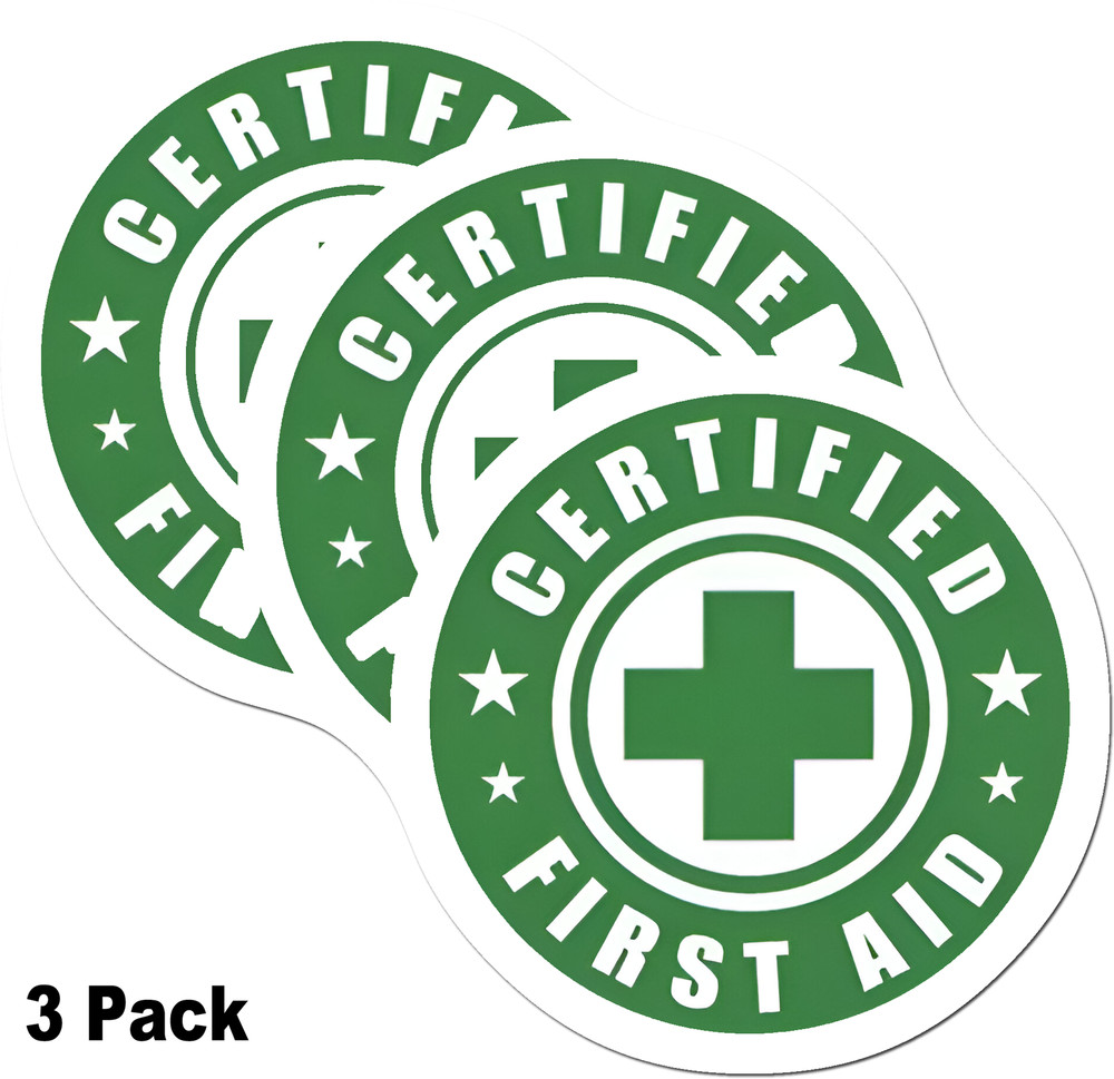 3x Certified First Aid Stickers Decal