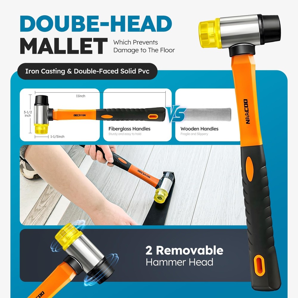 Vinyl Plank Flooring Tools - Tapping Block, 40 Spacers & Mallet Pull Bar Gauge