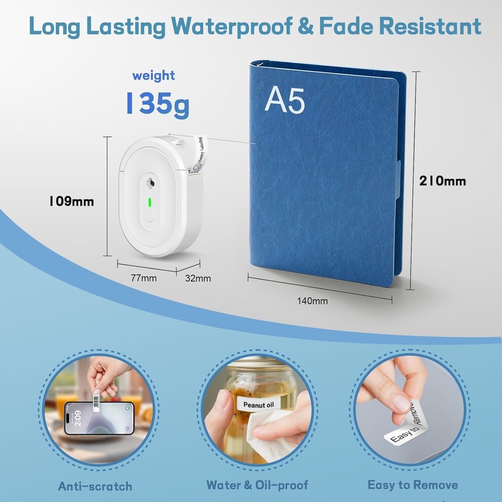 Label Maker Machine with Tape, Small Portable Bluetooth Label Printer, Handheld