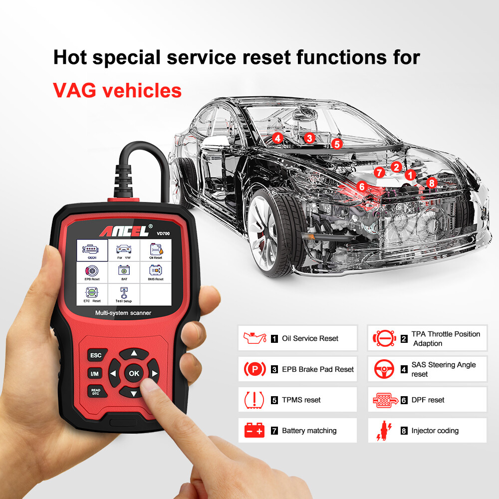 Ancel VD700 All System Diagnostic ABS SRS DPF Oil Car OBD2 Scanner Code Reader