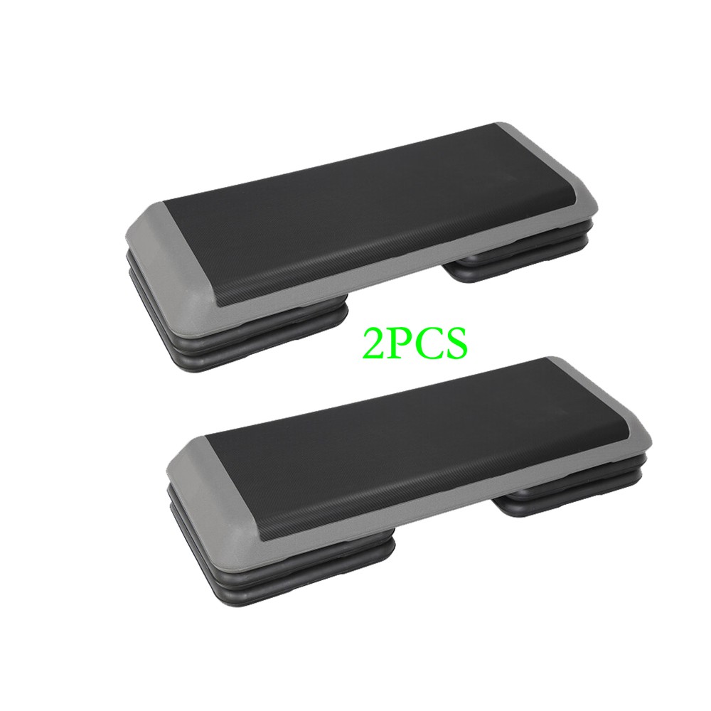 43"Exercise Aerobic Stepper Workout Step Adjustable 4"-6"-8" w/4 Riser Gray 2PCS