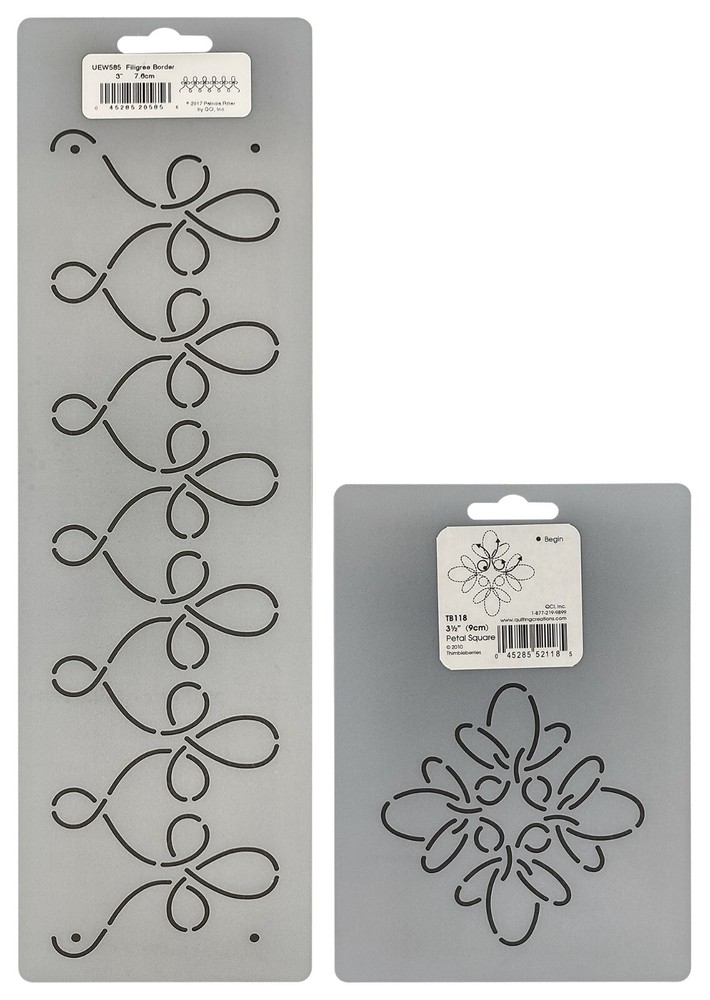 2 Quilting Stencils Loops Border & Floral Loop Block Continuous Line Stencil Set