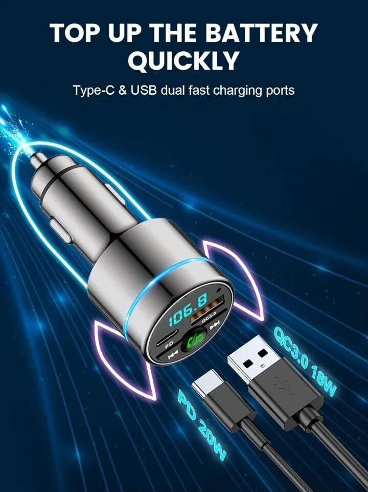 FM Transmitter for Car Bluetooth 5.3 [All-Metal] PD 30W & QC3.0 18W Fast Car 4pk