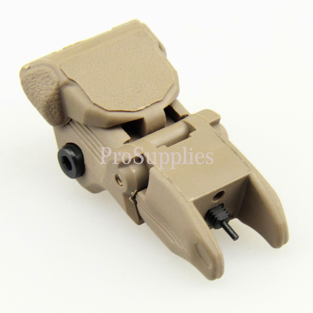 TAN Polymer Flip Up Folding Auto Deploy Front & Rear BUIS Back Up Sight Set