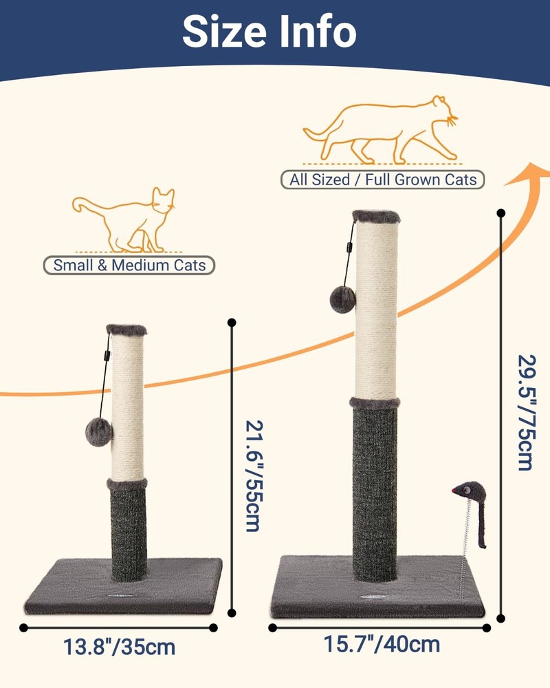 Cat Scratching Post Indoor Sisal Carpet Stable Kitten Replaceable Toy Gray