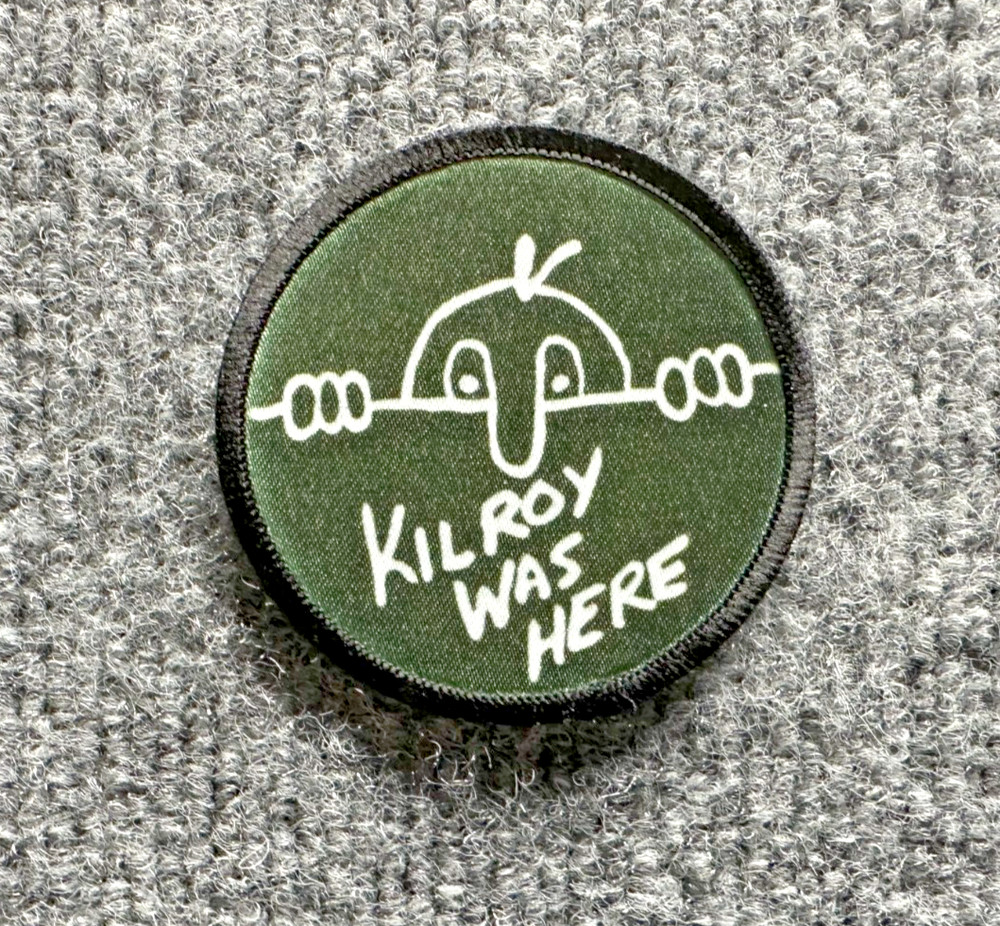 Kilroy Was Here Morale Patch Hook & Loop Historical WW2 - White on Olive