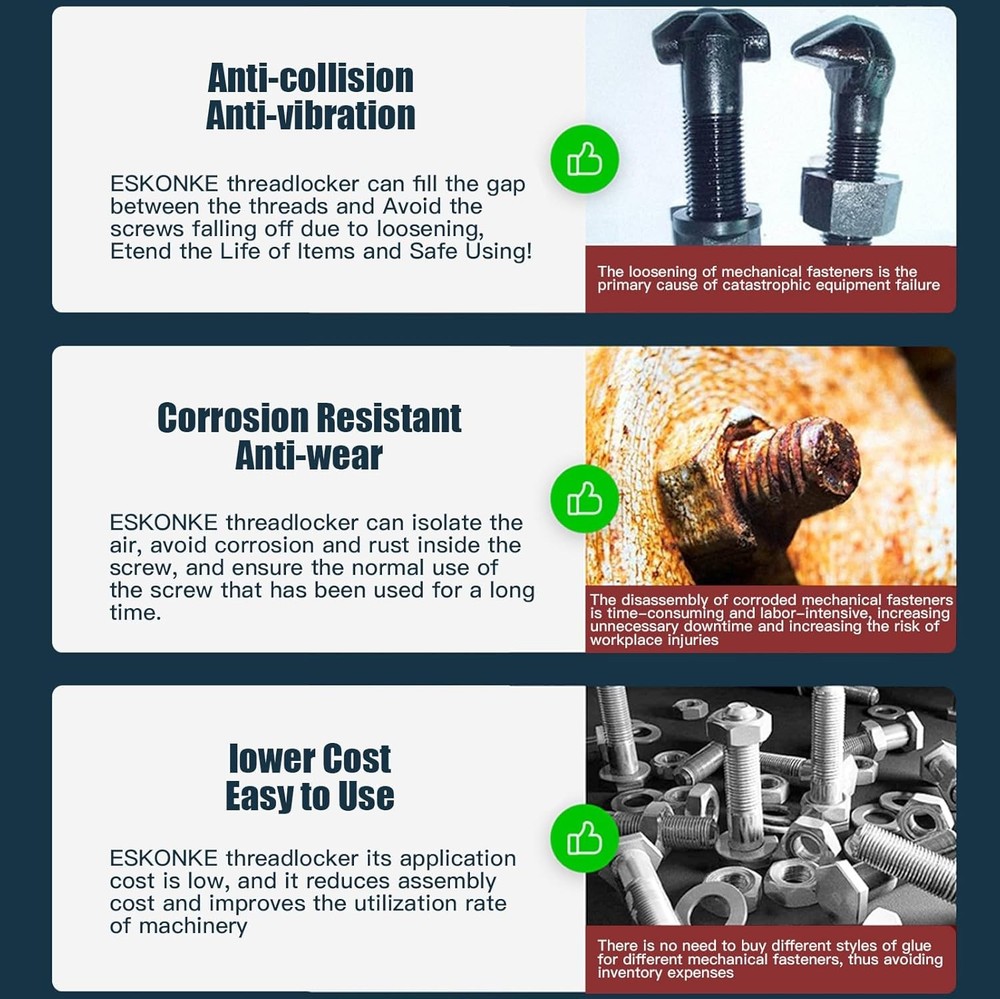 2 Pack Thread Locker - Blue 243 (Medium) & Red 271 (High) - Metal Screw Locking